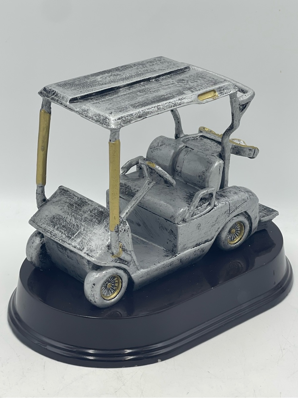 Hand Painted Resin Golf Cart Miniature Sculpture Mounted on a Oval Display Base
